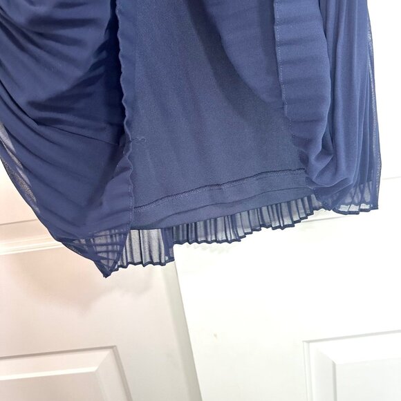 Navy Tie Neck Pleated Long Sleeve Dress 10 - Picture 8 of 13